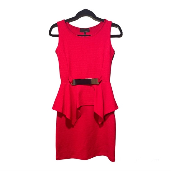 Hypnotik Red Peplum Belted Dress - Picture 3 of 6